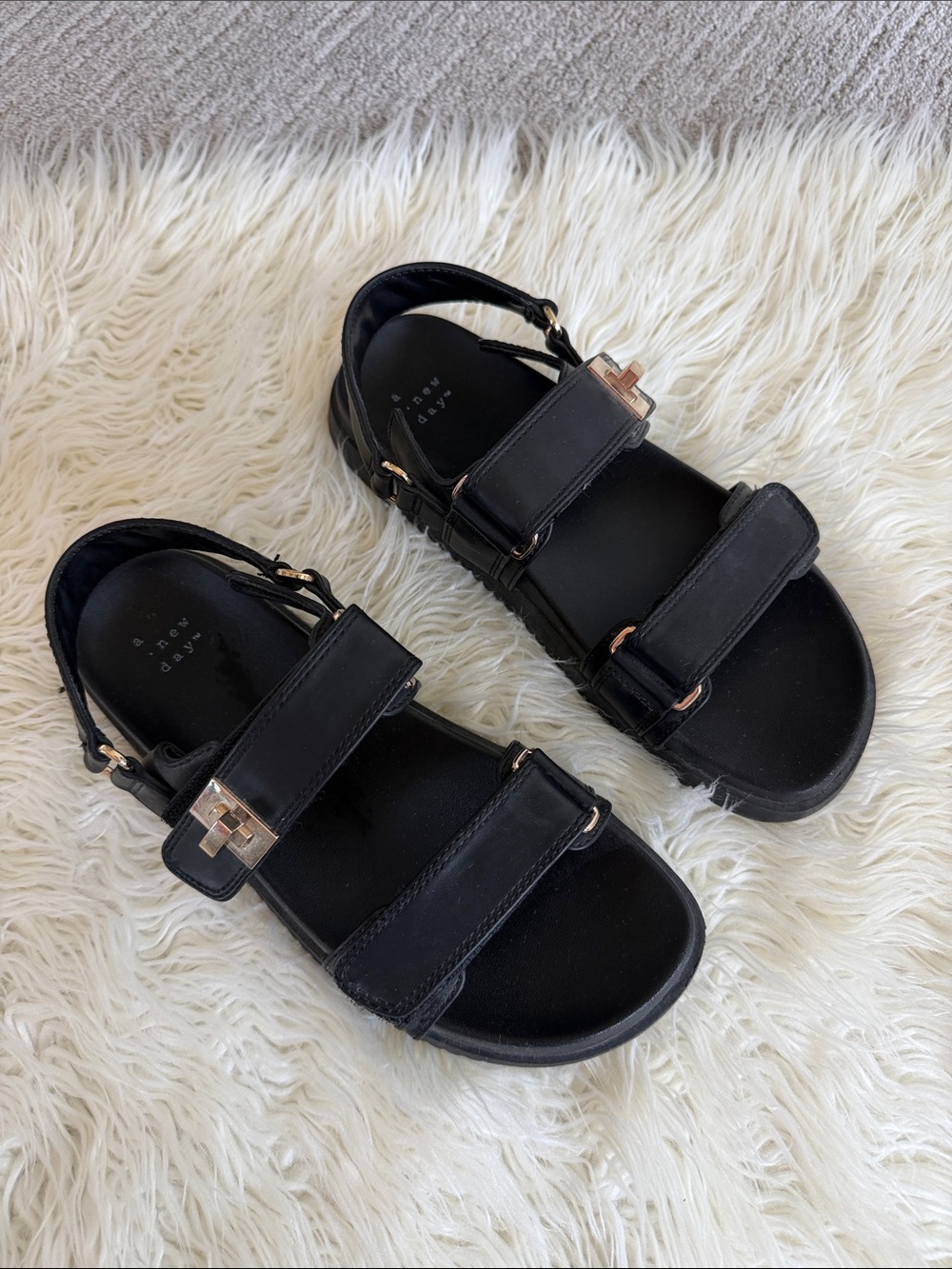 A New Day Black Jonie Ankle Strap Footbed Sandals